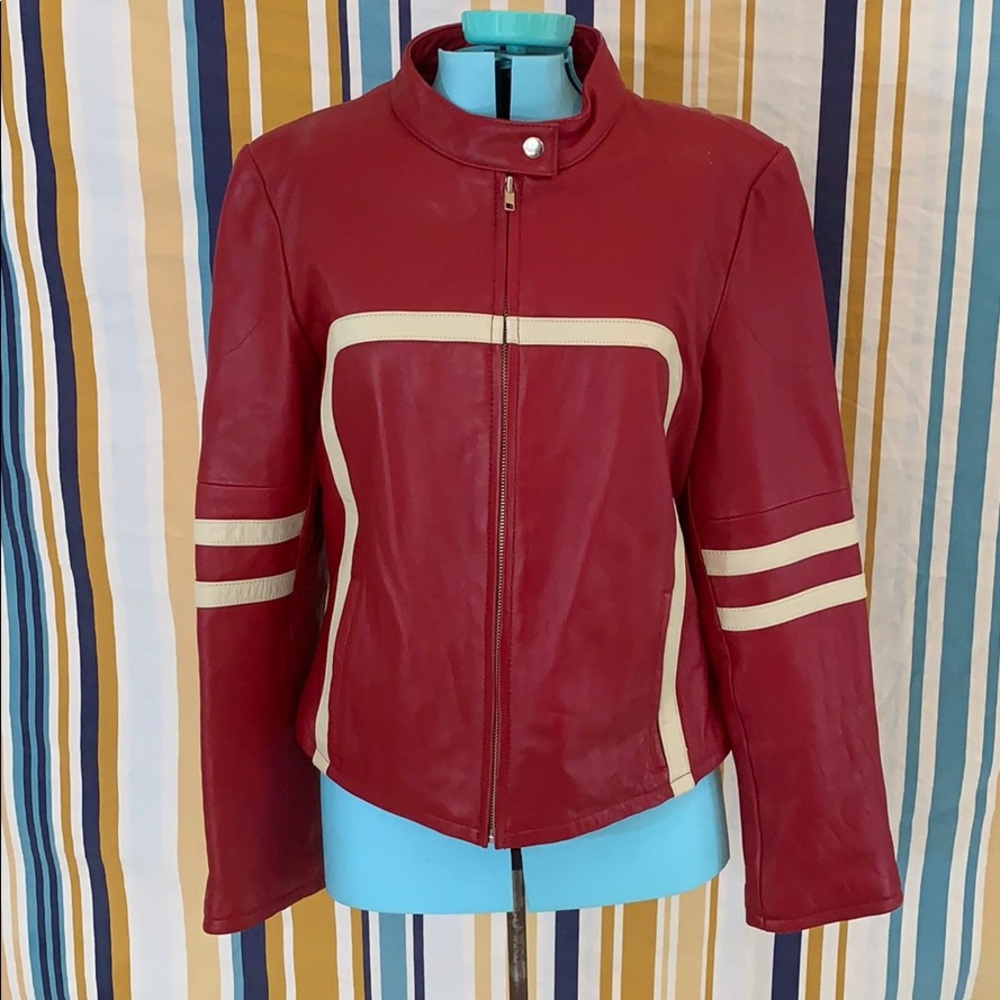 Amazing True Vintage Red and Cream Leather Jacket
